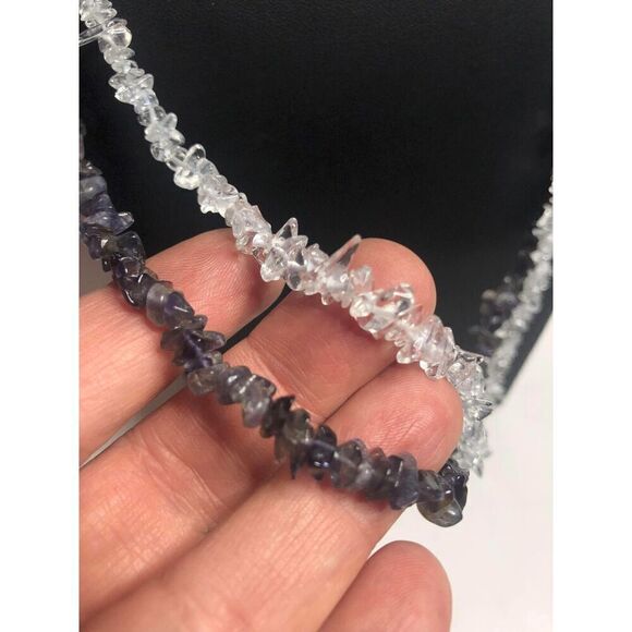 1602 Amethyst & Clear quartz long chip Necklace 30" long - Picture 2 of 2